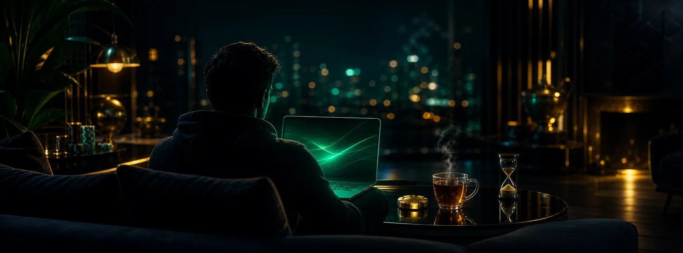 Tarde tranquila con un portátil, jugador que controla su tiempo de juego